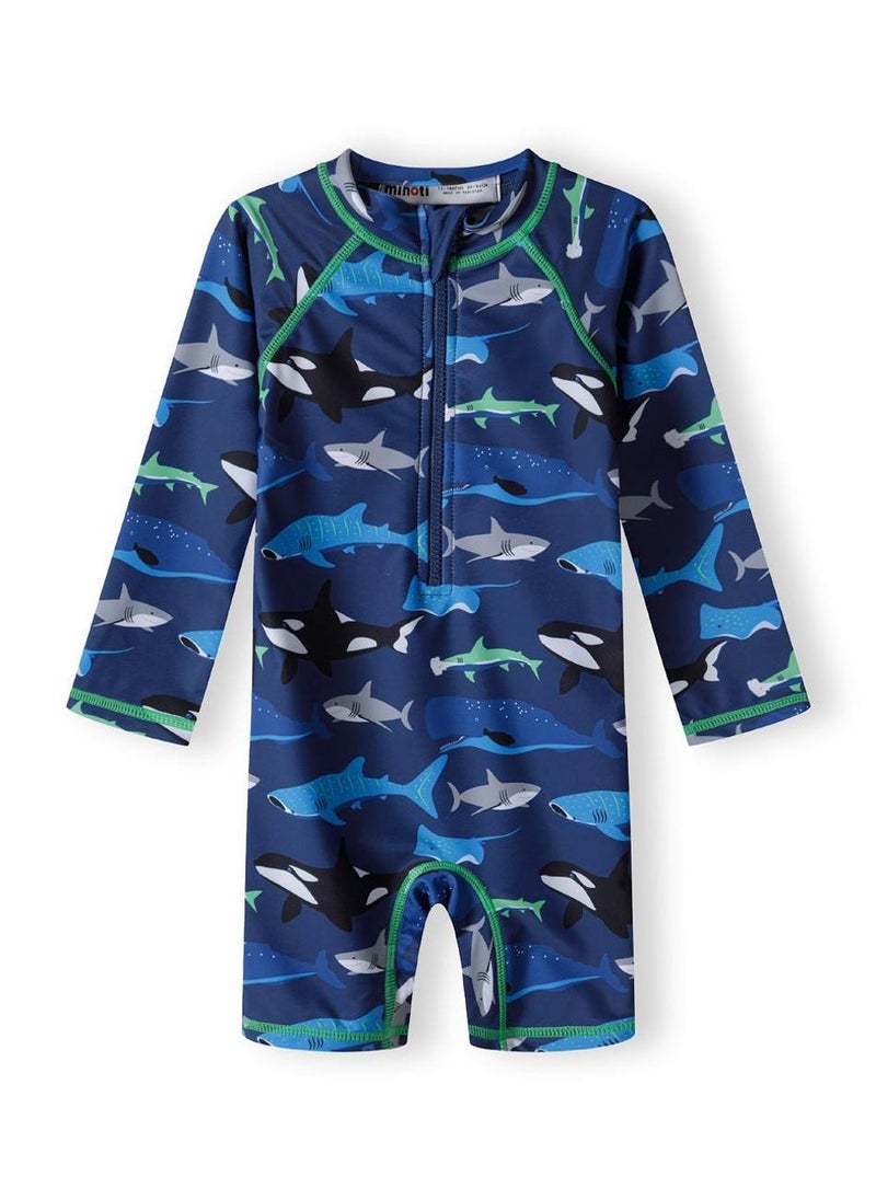 مينوتي بدلة سباحة للأطفال بأكمام طويلة وسحاب أمامي - Image 1